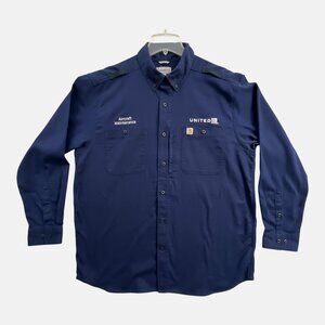 Carhartt United Airlines Utility Work Shirt Mens XL Blue Relaxed Fit Canvas